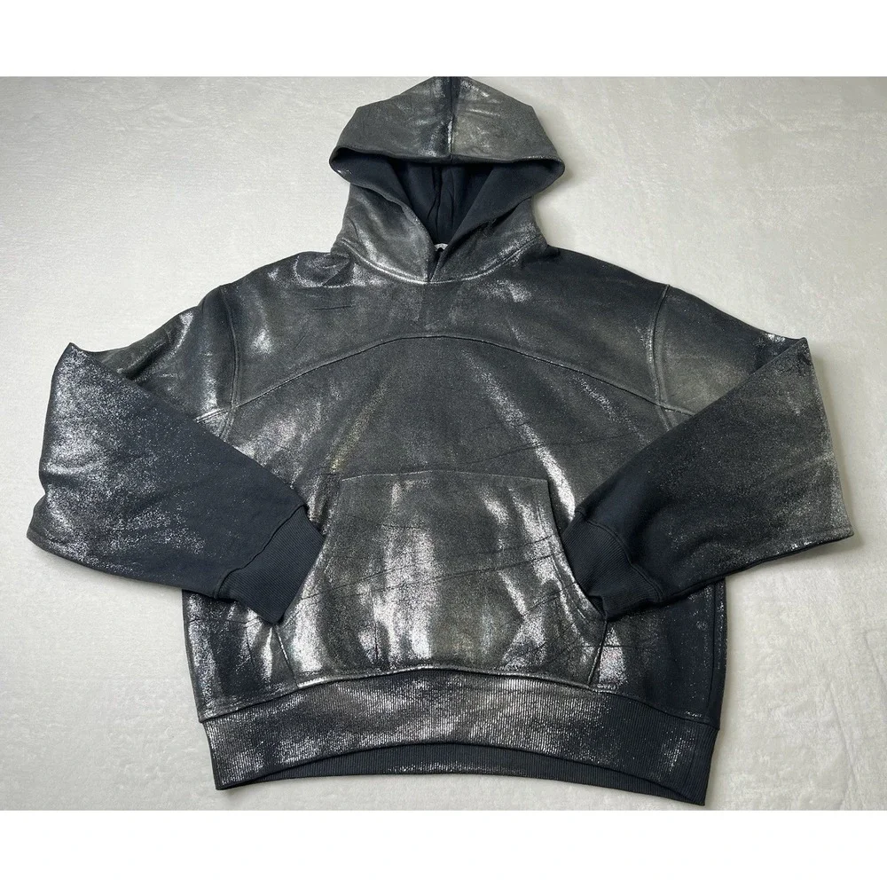 ZARA Womens Girls Metallic Silver Punk Gothic Rock Hoodie‎ Sweatshirt Size S - Picture 9 of 15